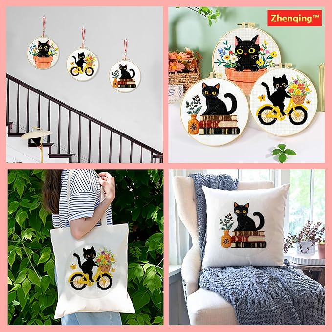 Zhenqing 3-Piece Black Cat Cross Stitch Kit - Image 8