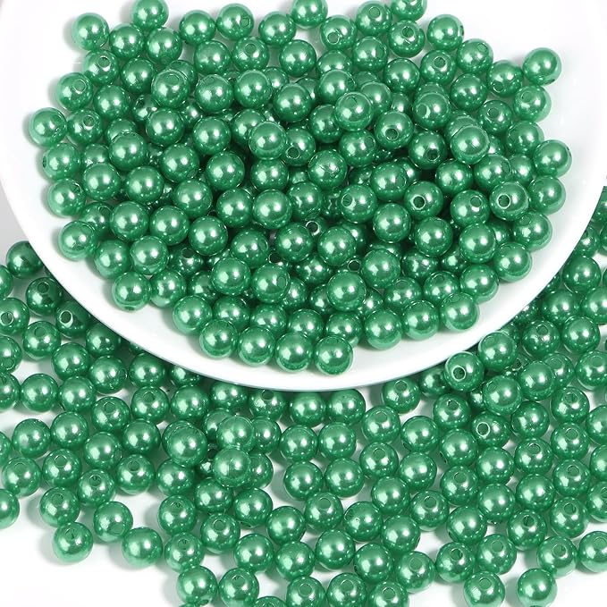 500pcs Christmas Green 8mm Pearl Beads by chuyau