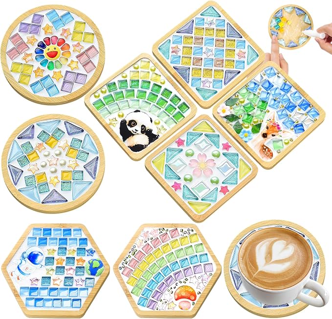 UXORSN 8 Sets DIY Mosaic Tiles for Crafts Mixed Color Glass Mosaic Kit by UXORSN
