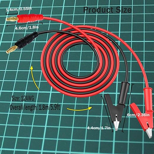 Banana Plug to Crocodile Clip Test Leads Wire Cable 12AWG Alligator Clip Test Probe Cable 4mm Banana Plug Test Leads 5.9 ft for Multimeter and Battery Testing(X-Y 12A 1.8m).