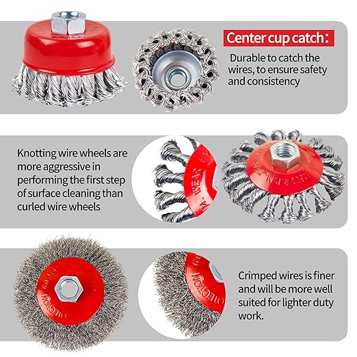 Wire Wheel Brush for 4-1/2" Angle Grinder 4 Inch Wire Wheel Set 5/8"-11 Threads Arbor - 2pcs