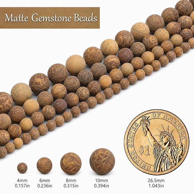 6mm Matte Brown Pictures Jaspers Bead, 15-Inch Matte Round Loose Stone Beads - Image 3