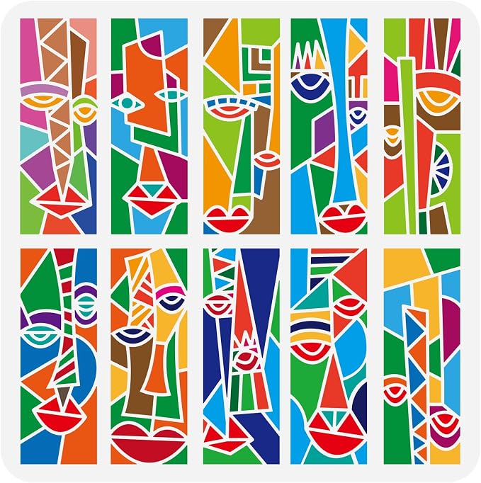 FINGERINSPIRE Abstract Faces Stencil Template 11.8x11.8inch by FINGERINSPIRE