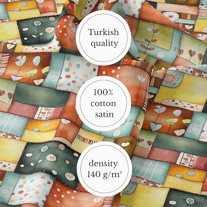 Patchwork Cotton Fabric Panel 61 x 36.6 Inches, Scandinavian Heart Pattern - Image 4