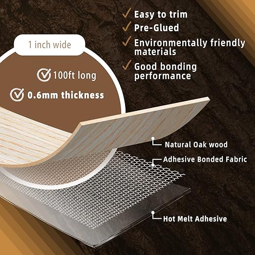 GSCIT Club Oak Edge Banding, 1 inch x 100ft roll of Veneer Edge Banding - Pre-glued Flexible, Real Wood Tape for Cabinet Repair & Furniture Restoration