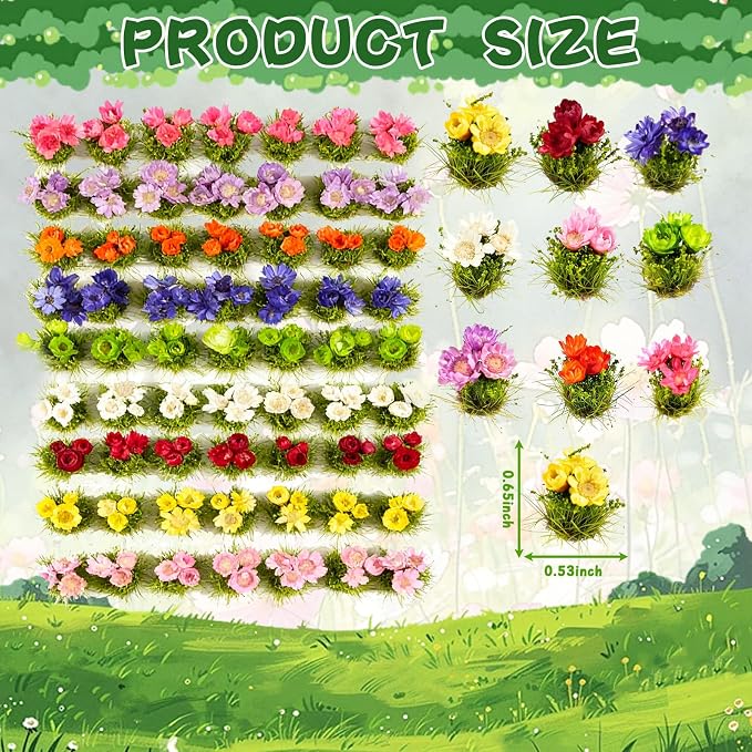 Warmtree 63 Pcs Miniature Colorful Flower Cluster Static Grass Tufts Self - Image 2