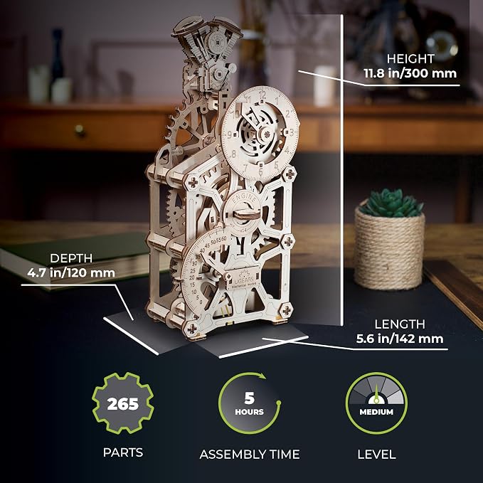 UGEARS Engine Clock 3D Wooden Puzzles - Image 3