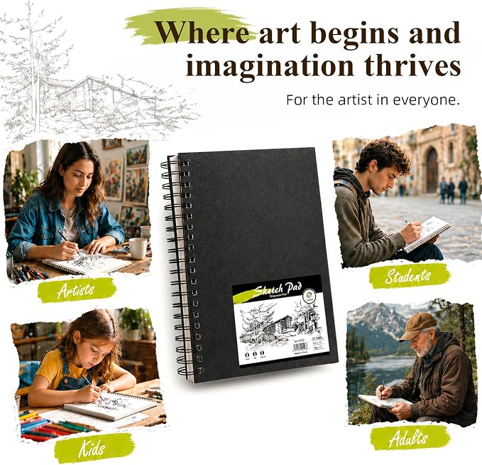 Conda 8.5"x11" Hardbound Sketch Book, 80-Sheets 90gsm Double-Sided Hardcover - Image 8