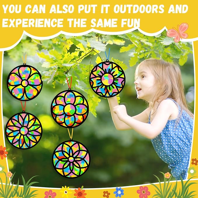 32 Sets Spring Floral Suncatchers Craft Kit DIY Window Stained Glass Effect - Image 4