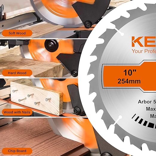 KENDO 1-Pack 10 Inch 40T Carbide-Tipped Circular Saw Blade with 5/8 Inch Arbor, Professional ATB Finishing Woodworking Miter/Table Saw Blades for Plywood, Laminate, Ripping Wood