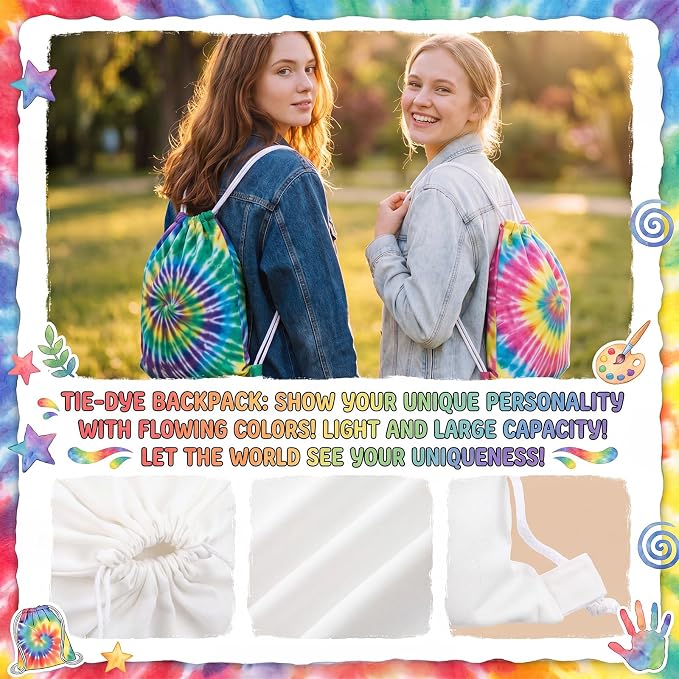120 Pcs White Tie-Dye Cotton Drawstring Bags - Image 6