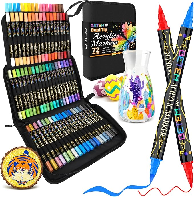 Betem Dual Tip Acrylic Paint Pens, 72 Colors Paint Markers by BetemArtWorld