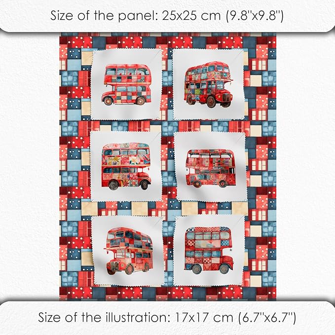 Patchwork Double-Decker Bus Cotton Fabric Panel – 6 Designs + Bonus Sheet - Image 6
