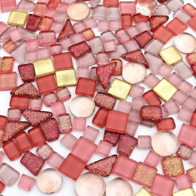 LITMIND 1.1LB Pink Mixed Irregular Crystal Glass Mosaic Tiles - Image 4