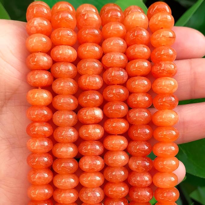 Songxi 5x8mm Natural Orange Colored Jade Stone Rondelle Beads, Gemstone - Image 7