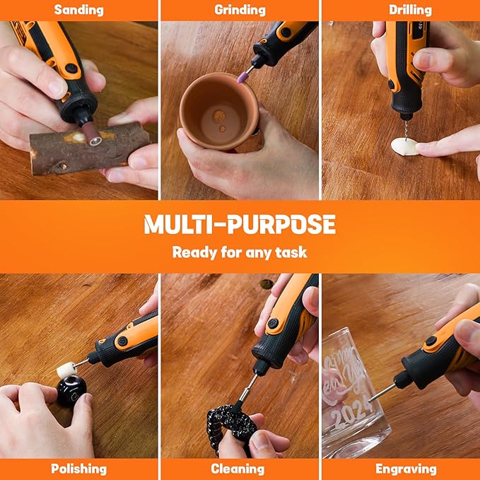 HARDELL Mini Cordless Rotary Tool 4V, 15000RPM 3-Speeds Rotary Tool, Type-C Charging, Multifunctional Accessories for Craving, Sanding, Grinding, Polishing, Small DIY Crafts, Resin Molding
