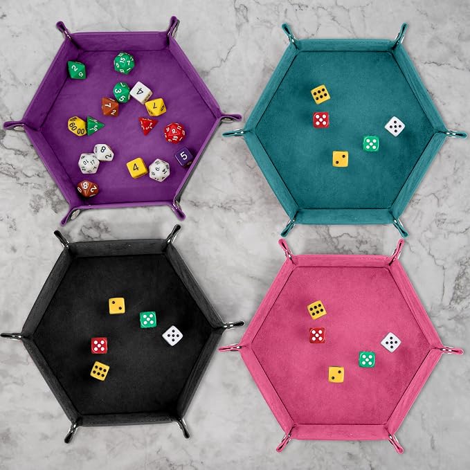 SIQUK 6 Pieces Dice Tray Hexagon Dice Rolling Holder Folding PU Leather Dice - Image 6