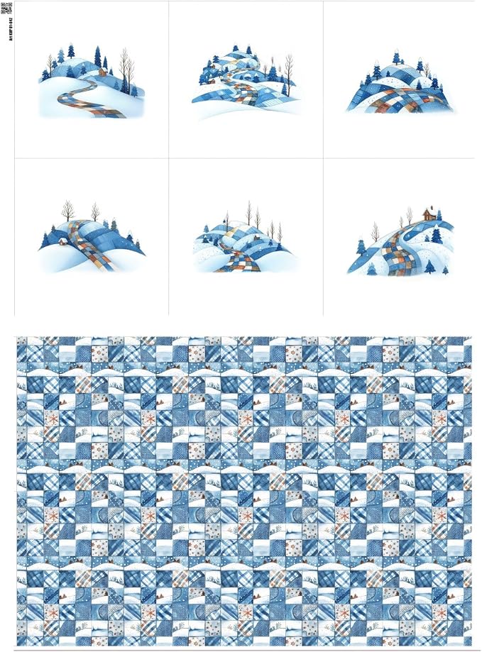 Winter Patchwork Landscape Cotton Fabric Panel – 6 Designs + Bonus Patchwork by FabricsTown