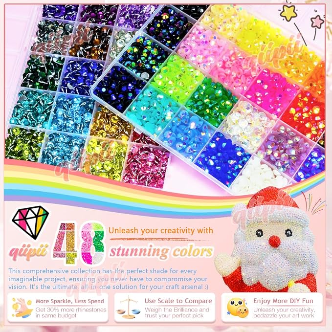 qiipii 48 Color 6mm Jelly AB & Crystal Colorful Resin Rhinestones - Image 3
