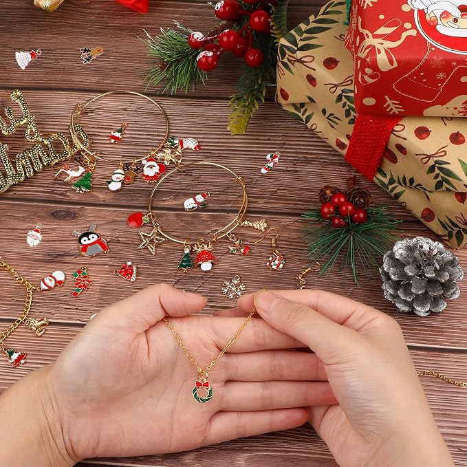 SANNIX 110Pcs Christmas Charms Gold Enamel Jewelry Making Charms Pendant - Image 4