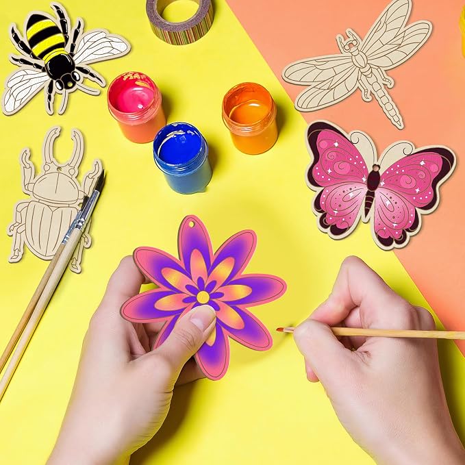 Sophena 80PCS Wooden Spring Ornaments to Paint, 8 Styles DIY Blank Unfinished - Image 2