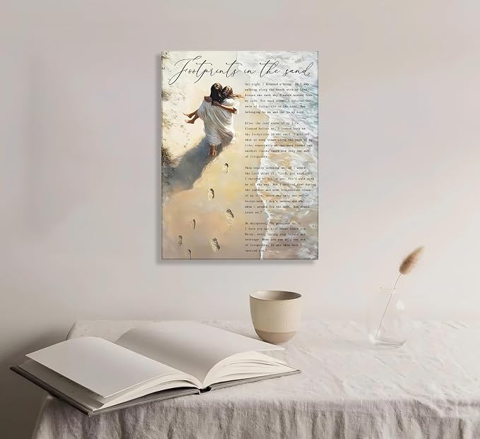 YOXORDQ Footprints in the Sand Poem Wall Art-Wrapping Canvas-16x24in | - Image 7