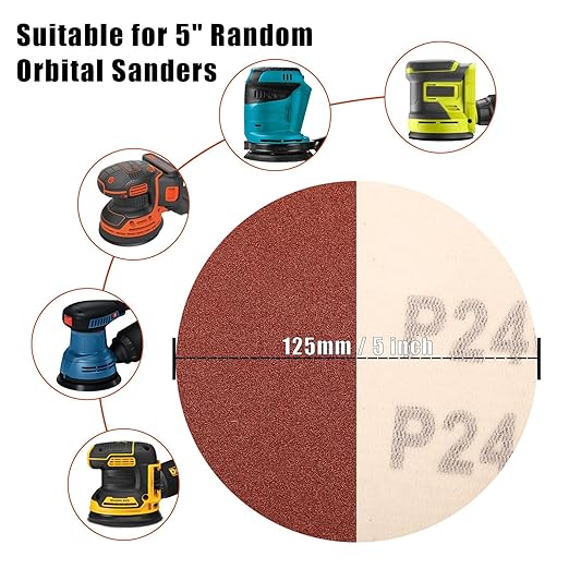 240 Grit 5 Inch Sanding Discs Hook and Loop Sandpaper, 150 PCS 8 Hole Adhesive Fine Sand Paper for Random Orbital Sander