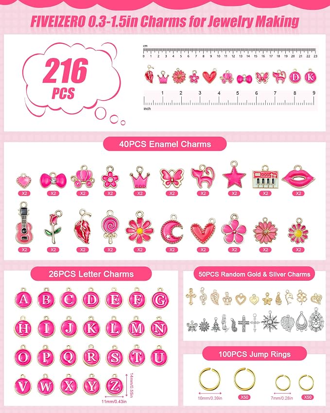 FIVEIZERO 216PCS Charms for Jewelry Making, Enamel Blacelet Charms Kit | - Image 2