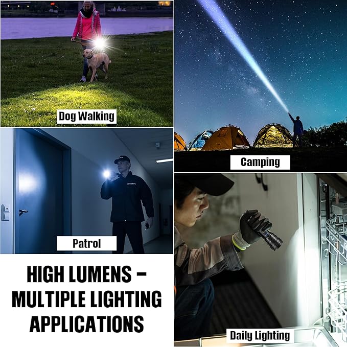Flashlights LED High Lumens Rechargeable, High Lumen Super Bright Flashlight, USB Fast Charging High Powered Flash Light, Powerful IPX7 Waterproof Handheld Flashlights for Home,Camping(2 Pack)