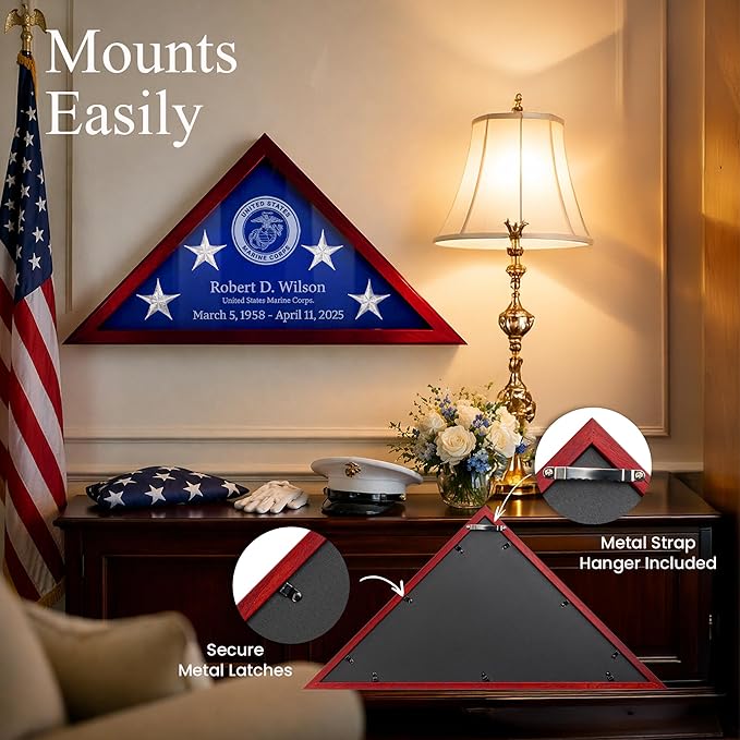 Personalized Flag Display Case for 5x9.5 Burial Flag, Laser Engraved Solid Wood - Image 6