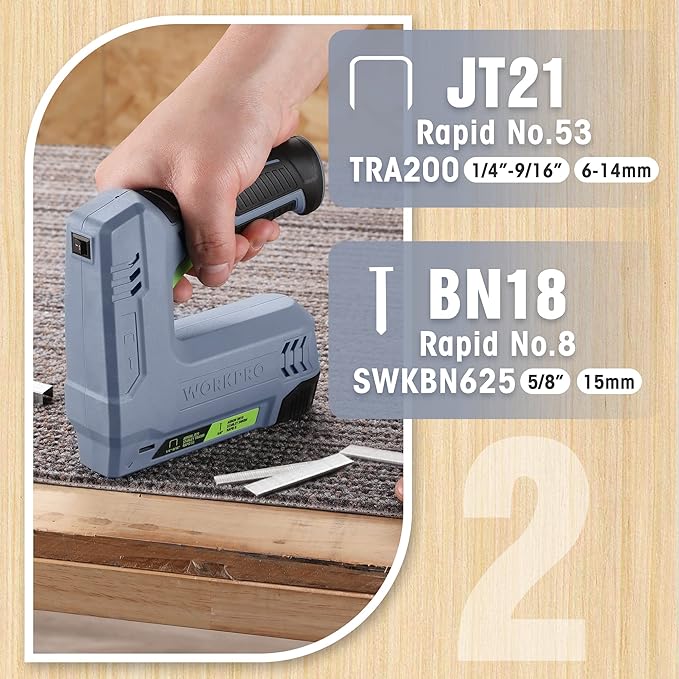 WORKPRO Electric Staple Gun, 2-in-1 Brad Nailer Electric with 2000PCS Staples Nails & USB Charger, 3.6V Staple Gun for Upholstering, Crafts, Carpentry, DIY, Grey