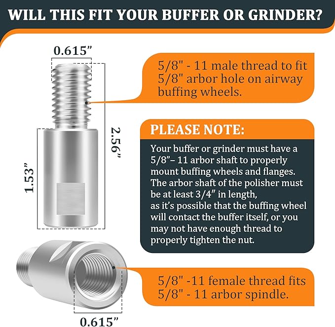 Airway Buff Extender, 2’’ Aluminum Airway Buffing Wheel Extension Shaft for Aluminum Wheel Polishing Kit, Angle Grinder Extension Rod, Buffing Machine Accessories