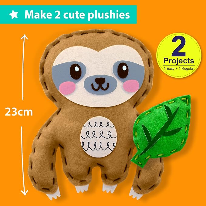 KRAFUN Beginner Sewing Kit, Sew Sloth & Leaf, Pre-Cut Felt, Kids Ages 5+ | - Image 3