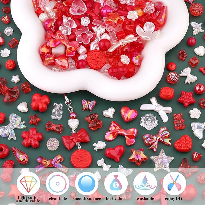 200-260PCS TINKRSTUFF Assorted Red Acrylic Beads - Image 3