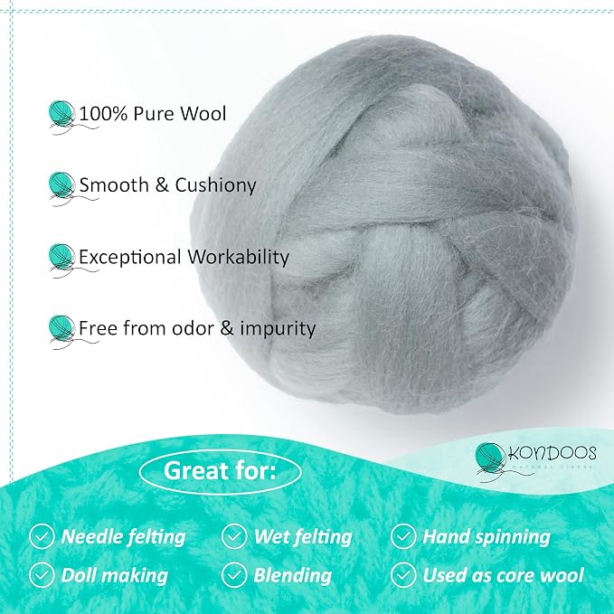 Kondoos Natural Wool roving, 2 OZ. Best Wool - Image 3