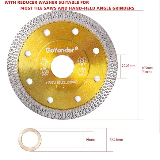 GoYonder 4 Inch Diamond Saw Blade,Super Thin Diamond Saw Blade for Cutting Ceramic Porcelain Tile Granite Marble Suitable for Angle Grinders with 7/8" or 5/8" Arbor 5 PCS