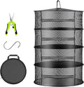 Herb Drying Rack Net Mesh with Black Zippers Hydroponics, Bonus Hook Scissor Drying Rack 2ft for Plant Bud Seed, Mesh Hanging Plant Dry, Herb Dry Net for Garden (4 L, Black Zipper)