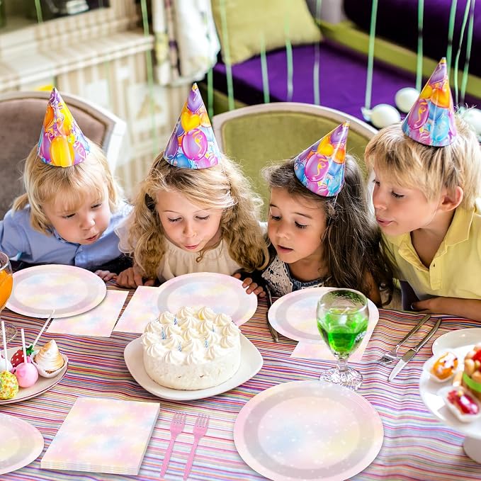 200pcs Pastel Rainbow Party Plates Napkins Pastel Paper Tableware Set Rainbow - Image 5