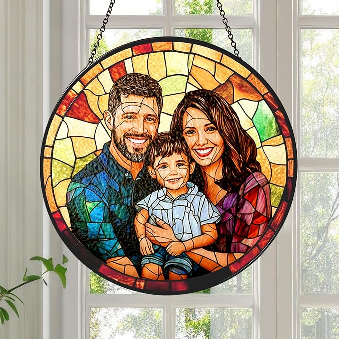 Personalized Family Stained Glass Sun Catcher, Custom Photo Family Portrait - Image 2