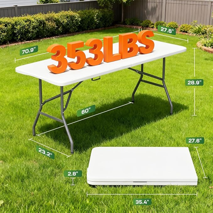 FDW 6 FT Folding Table, Portable Plastic Table - Image 3