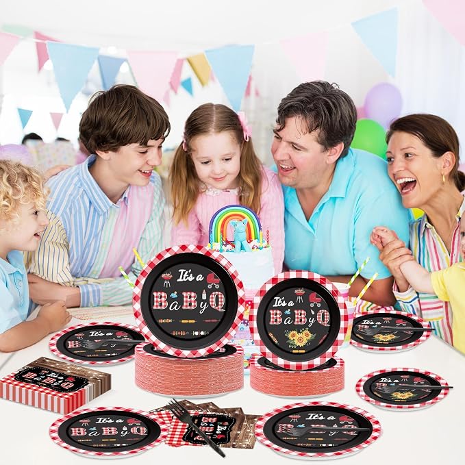 200pcs BBQ Baby Shower Plates Napkins Baby Q Paper Tableware Set It's A BabyQ - Image 5