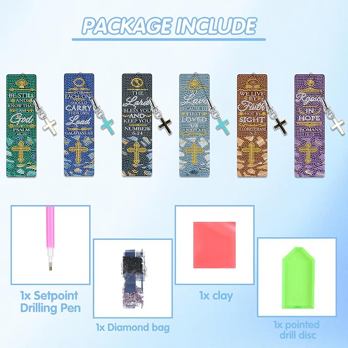 Christian Bible Diamond Art Bookmarks: 6 Pcs Bible Verse Diamond Painting Book - Image 2
