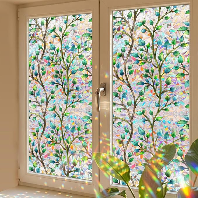 Foliage Pattern Decorative Window Film Privacy, Faux Stained Glass Window Cling - Image 9