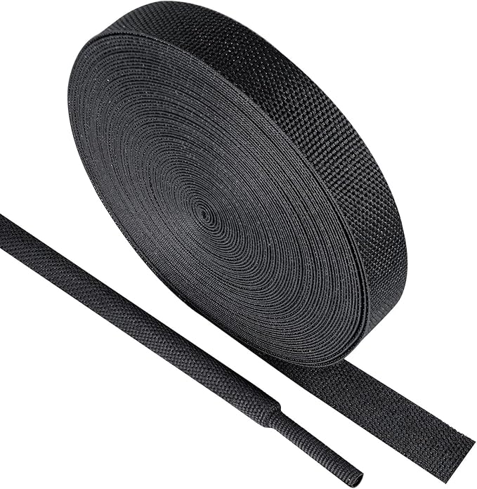 Black 2:1 Ratio Automotive Heat Shrink Braided Sleeving,Wear-Resistant Flat Woven Shrinkable Sleeve Fabric Car Cable Wires Hoses Protection (3/8"-26ft)