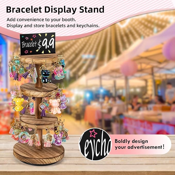 Pinzoveco Bracelet Holder, 3 Tier Wooden Rotating Bracelet Display Stand - Image 2
