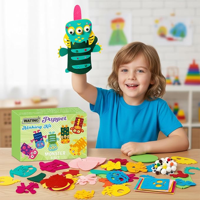 WATINC 6Pcs Hand Puppet Making Kit, Art Craft Felt Sock Puppet Toys, Creative - Image 6