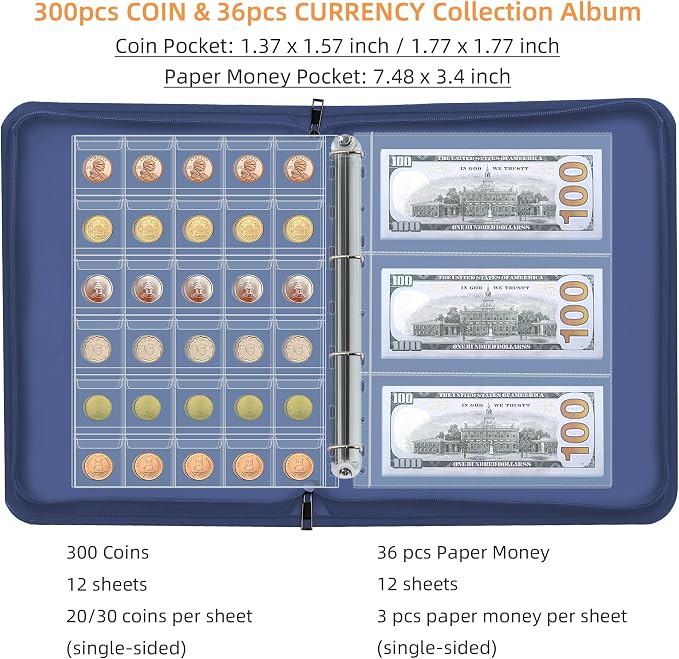 Coin Collection Book Holder for Collectors 2000℉ Fireproof | 300 Pockets Coins - Image 3