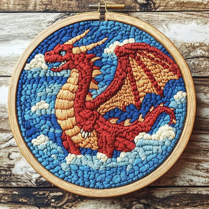 DIY Punch Needle Kits Cartoon Red Dragon by Unknown