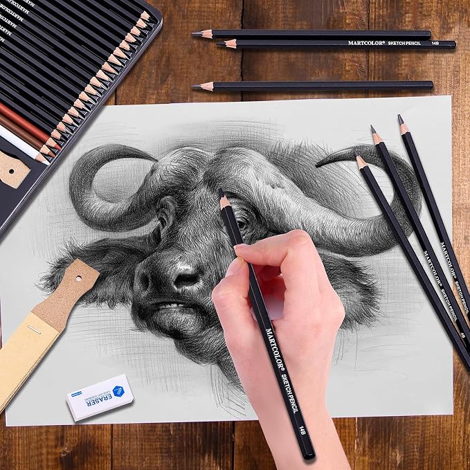 MARTCOLOR Drawing Sketching Pencils Set, 34 Pieces Pro Art Pencil Kit - Image 9