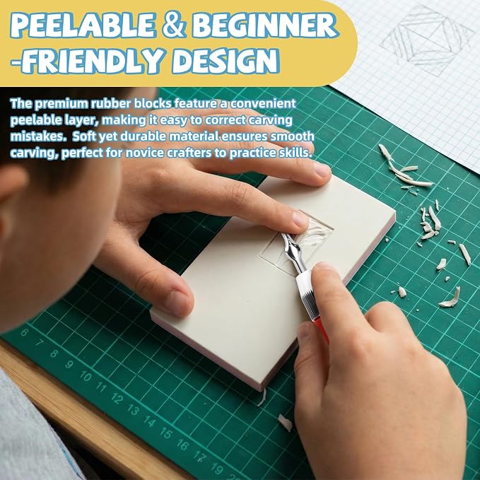 17 Pack Linoleum Block Stamp Making Kit, 3 Ink Pads, Brayer Roller & 6 Type - Image 6
